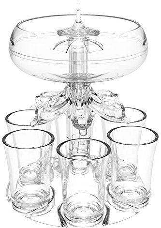 Fangxuee Drink Dispenser with 6 Shot Glasses Set - Acrylic Touchless Liquor Dispenser for Beverage Cider Cocktail