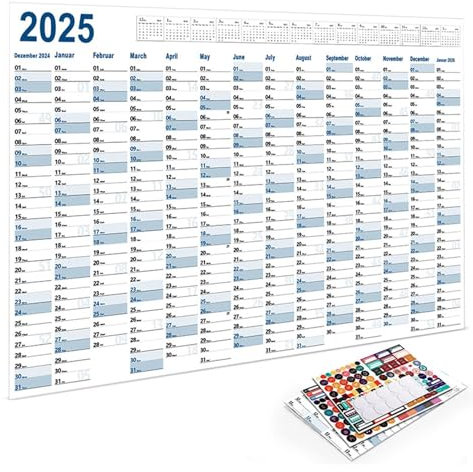 Faltbarer Wandkalender - Posterkalender für Jahresziele | 2025 Wandkalender Jan bis Dez Jahresplaner | A1 Wandplaner | Jahresplaner mit Feiertagen | Seiten-Organizer für Zuhause und Büro