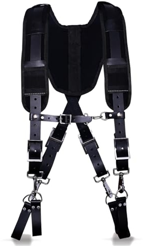 Ap Leather PRO-01 Werkzeuggürtel aus 100% Rindsleder, Vollnarbenleder, Werkzeuggürtel mit Hosenträgern, Komfort-Rückenstütze mit Edelstahlschnalle für Konstruktion, Rahmen, Schwarz