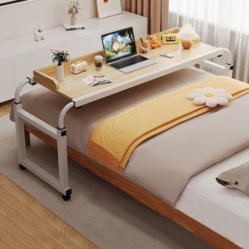 GWWBD Pflegehilfsmittel Betttisch，Bett Beistelltisch Mit Schublade Rolltisch Mit Aufbewahrung Betttisch Höhenverstellbar Mit Rollen Pflegetisch Klappbar Mit Rollen(Color:Holz+)