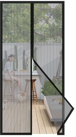 Sekey Magnet Fliegengitter Tür ohne Bohren, Türvorhang Balkon Magnetvorhang, Insektenschutz Fliegenschutz mit Klebeband 95x220cm, Schwarz