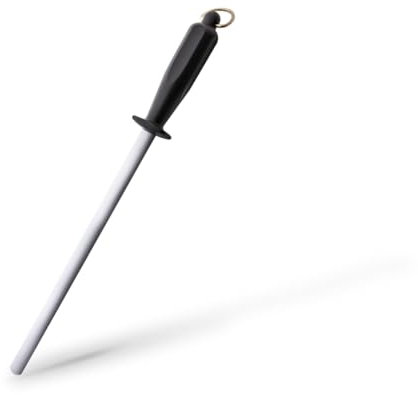 Chaira de Diamante Extra Fina Estriada Ovalada - Afilador Profesional de Cuchillos, 27 cm de Longitud, Mango de Policarbonato Negro, Fabricada en Alemania