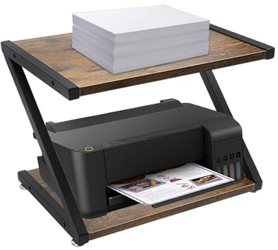 QUIOTUIR Meuble Imprimante Dessus de Table à 2 Niveaux en Forme de Z Support Imprimante avec Pieds Réglables pour Petites Imprimantes 3D, Télécopieurs, Fours à Micro-Ondes, 44.5x28x29cm