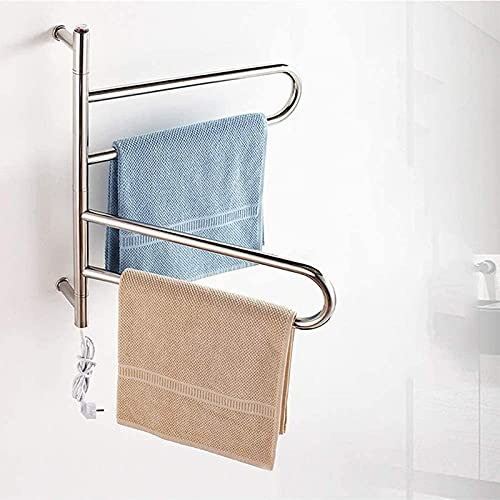 CLRAWSHB Scaldasalviette Elettrico a Parete, portasciugamani riscaldato Girevole a 180°, scaldasalviette in Acciaio Inossidabile 304 per Bagno, Cromo Lucido