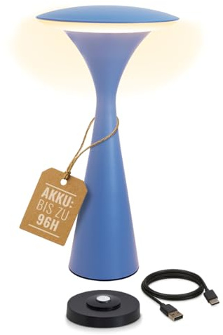 8 seasons design Tischlampe kabellos, dimmbar, Outdoor & Indoor - Hello Space - USB Ladestation, 27cm, Aluminium (blau), LED warmweiß bis kaltweiß, Touch Control, Akku Tischleuchte