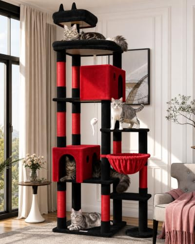 Globlazer Kratzbaum XXL Grün Kaktus für Große Katzen 213cm Stabil Innen F83 | Extra großer, mehrstöckiger, Stabiler katzenbaum Über 2 Meter mit großen Liegebereich Katzenhaus für mehrere große Katzen