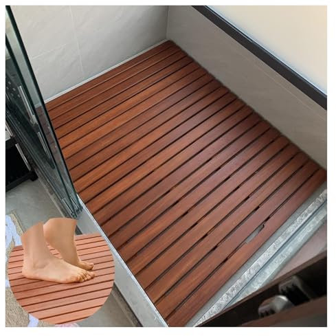 TAIPINGOZ Duschmatte aus Teakholz, Teakholz Badematte, for den Innen- und Außenbereich, Badematte aus Holz, Wannenfußplatte, Lattenspleiß-Bodenmatte for die Dusche(100 x 110 cm (39 3/8 x 43 1/4))