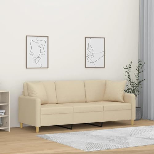 MOBCANT 3-Sitzer-Sofa mit Zierkissen Creme 180 cm Stoff Sofagarnitur Couchgarnitur Modulares Sofa Schlafsofa für Wohnung Wohnzimmer Schlafzimmer Hotel