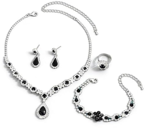 XFSRG Schmuckset Damen Vintage Schmuckset mit Strass Kristalle Anhänger Halskette Ohrringe Armband für Abschlussball Brautparty Brautjungfer