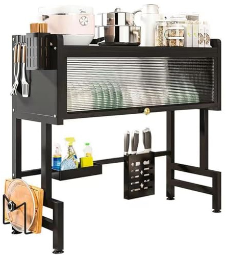Esenlong Over The Sink Dish Drying Rack,Kitchen Counter Storage Shelf,2 Tier Rack Dish Drainer Rack with Utensil Holder,Dish Drying Rack,Black(105x31x79.5cm)