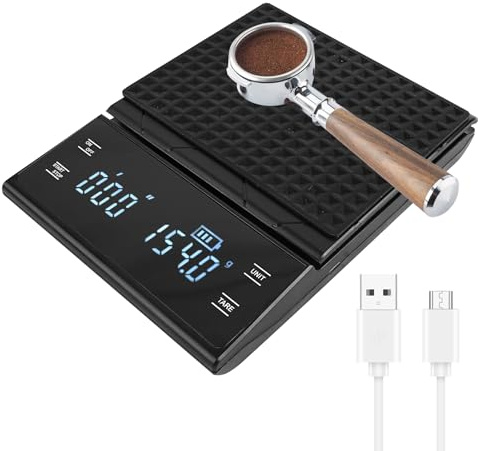 Coffee Scale with Timer, 0.1g Precision Digital Electronic Kitchen Scale Rechargeable Espresso Scale with Heat Insulation Pad for Kitchen, School, Baking, Max 3kg