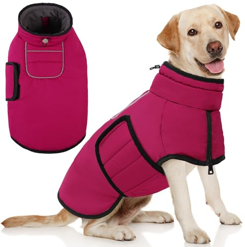 AOFITEE Großer Hundemantel, Warme Hundewinterjacke mit Eingebautem Geschirr, Reflektierender Hundemantel Schneeanzug für den Winter, Winddichte Hundefleecejacke für Französische Bulldogge