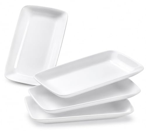 Velicber Servierplatte Porzellan 4er Set Rechteckig Speiseteller, 24x15x3 cm Servierplatte Weiße Servierteller Keramik Serviertablett für Buffet, Kuchen, Sushi, Vorspeisen | Haushalt & Restaurant