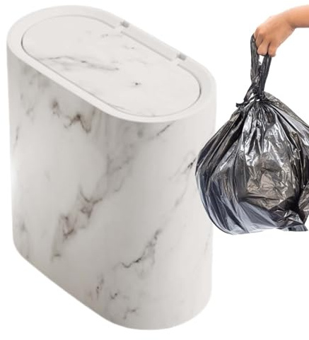Bathroom Trashcans With Lids - 29.5 X 29 X 16 Cm Marble Wood Pattern Trash Can, Garbage Hotel Crevice Small Rubbish Bin With Lid For Modern Waste Basket Toilet, Bedroom, Kitchen, Office