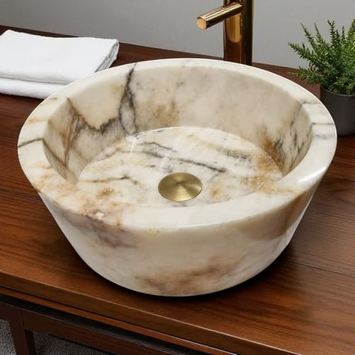 Rundes Onyx-Marmor Waschbecken – Handgefertigtes Aufsatzbecken aus Naturstein – Massiv, poliert & einzigartig – Ø ca. 40 cm – Badezimmer Unikat von Kinaree