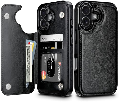 Coolden for iPhone 17 Case Wallet with Card Holder (3 Cards) Black | Shockproof Flip Folio PU Leather Magnetic Closure Heavy Duty Protective, Card Slot Wallet Cover for iPhone 17 Phone Case