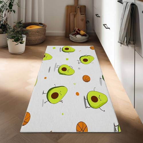 Tapis de couloir doux 50 x 140 cm style cartoon, tapis de passage poil ras minimaliste fruit basket ball - antidérapant coureur entree interieur long decoratif pour entrée, cuisine et chambre