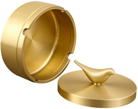 Toyvian Messing Aschenbecher Mit Deckel Vogelmotiv Runde Desktop-Dekoration 4 Zigarettenschlitze Für Zuhause Und Büro 2.83 X 2.83 X 2.28 in