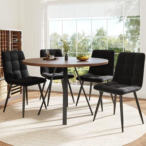 Merax Mesa de Comedor Redonda, para 2-4 personas, estructura metálica, patas ajustables, diseño industrial, adecuada para restaurante, sala de estar, cocina, comedor, color nogal/negro, 80x80x75 cm