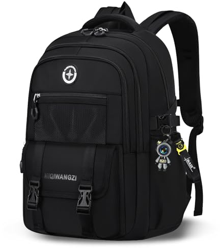 Amythe Schulrucksack Jungen Teenager für 14 Laptop, Schwarz | Wasserabweisender Großer Schulranzen für Jungen 3. 5. 7. Klasse, Leichter Schultasche Lässiger Rucksack für Schule Reisen
