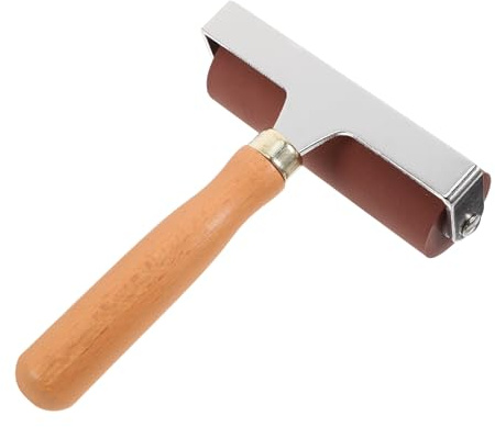 ARTSEWPLY Rullo Brayer per Stampa Artigianale in Gomma 10 Cm Impugnatura in Legno e Metallo, Rullo per Inchiostro e Vernice, Strumento per Stampa a Rilievo e Pittura Creativa