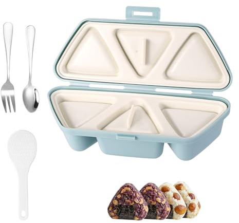 Sinbana Molde para Onigiri 6 en 1, Forma Triangular de Polipropileno Azul para Hacer Bolas de Arroz Para Sushi y Musubi con Cuchara Tenedor y Cuchara Bento