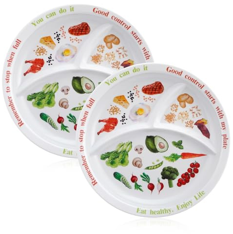Yuecda 2 placas de control de porciones de 10 pulgadas para una alimentación equilibrada, placa de nutrición saludable para adultos y adolescentes, separadores de melamina, perfectos para una