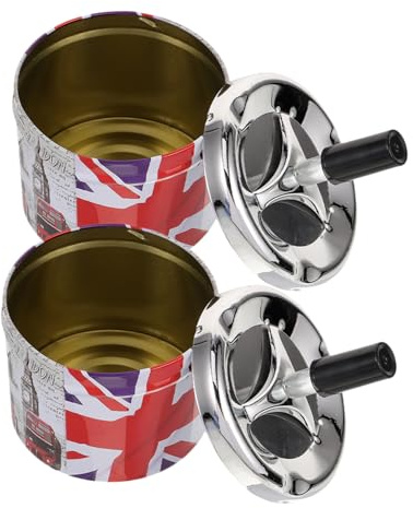 PAMINGONO 2pcs Metal Push down Ashtrays with Rotating Lid Automatically Extinguishes Cigarettes Stylish and Decorative for Indoor Office Use