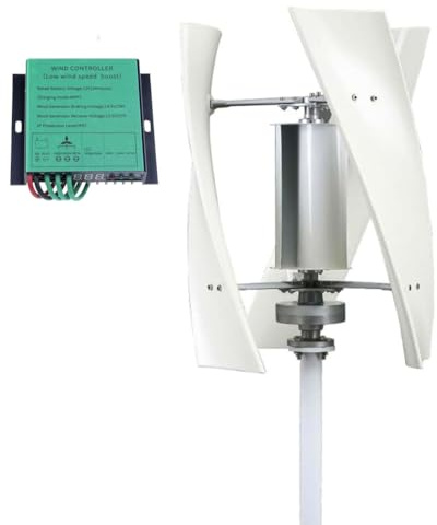YIGECHENXIN Turbina Eolica Verticale a 3 Pale a Basso Rumore 6500W, 12V-220V Mulino a Vento Verticale con Generatore a Magnete Permanente Set Completo/per Sistema Fuori Rete,Bianca,24V