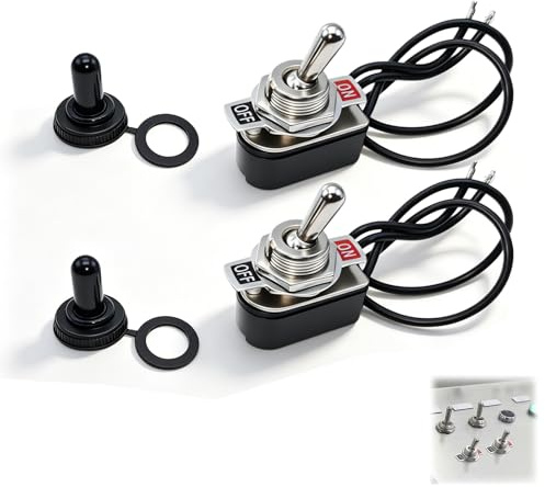 Kippschalter 12V Wasserdicht 2 Polig, 10A 12V DC / 6A 125VAC / 3A 250VAC Mini Kipptaster mit Kabel und Wasserdichter Kappe, 2 Position Ein Aus Schalter für Auto (Packung mit 2 Stück)
