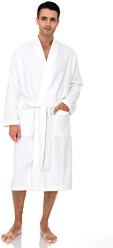TowelSelections Mens Robe Cotton Terry Cloth Bathrobe Soft Towel Bath Robe for Men Small-Medium White
