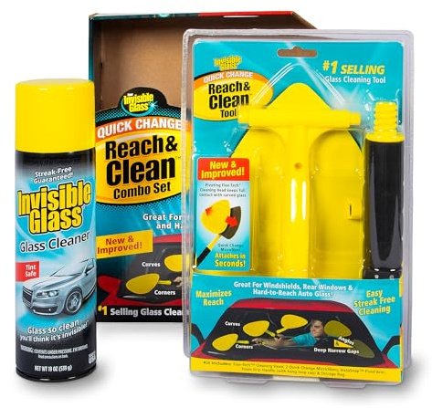 Invisible Glass 99031 Reach & Clean Glass Windshield Cleaner Tool Combo Kit With Premium Aerosol Glass Cleaner, Extendable Handle, (2) Reusable Quick Change Microfibers, and Storage Bag