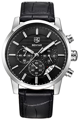 BENYAR Montre chronographe à Quartz étanche pour Homme - Design Professionnel et Sportif - Bracelet en Cuir