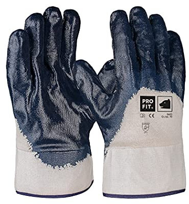 PRO FIT Nitril-Handschuh – 12er Pack, sehr robuste Arbeitshandschuhe mit wasserdichter Handinnenfläche, Schutzhandschuhe mit ¾ Nitril-Beschichtung - Blau, Gr. 10
