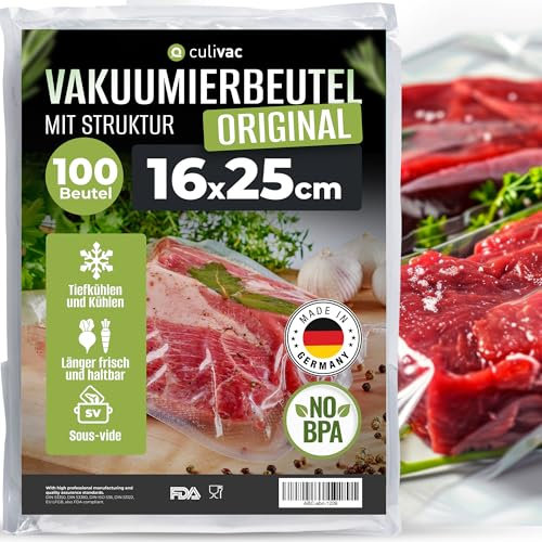 culivac Vakuumierbeutel 100 Vakuumbeutel 16x25cm Premium, Folienbeutel für jedes Folienschweißgerät Vakuumiergerät Vakuumierer, Vakuumierfolie Original sous vide, Made in Germany, BPA-frei