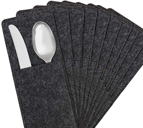 Miqio ® - Design Bestecktaschen aus Filz abwaschbar| 10er-Set | Skandinavische Deko - passend Tischsets, Platzsets, Tischdecken | Dunkelgrau