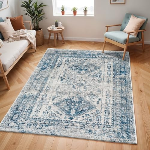 Livabliss Neelam Habana Vintage Rug, Living Room – 160x220 cm, Blue & Grey