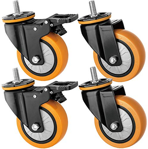 Schwerlastrollen M12-Gewinde 3 '' / 4 Inch 400 Kg Industriell Transportrollen Mit Bremse Universal- Schwenken Leise Stengel Lenkrollen Doppellager Zum Fabrik Hotel Schule 4 Packungen