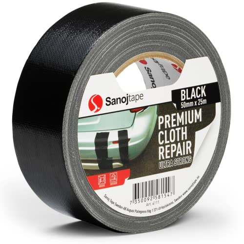 Sanojtape Cinta Americana de Color Negro de Reparación Profesional y Cinta Gaffer de Tela Superresistente 50mm x 25m