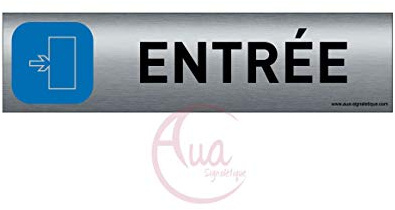 Plaque de porte aluminium brossé imprimé -Dimensions 200 x 50 mm - Double face adhésif au dos - Impression UV directement sur l'aluminium (Pas de contre collage) (Entrée à droite)
