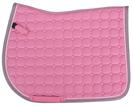 QHP Florence Tapis de selle matelassé carré extravagant avec 2 cordons décoratifs (poney VS, flamant rose)