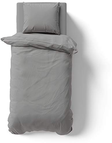 Alreya Mako Satin Bettwäsche 135 x 200 cm mit Kissenbezug 80 x 80 cm - 100% Baumwolle mit Reißverschluss, Superweiches Bettbezug, Oeko-TEX® Standard Zertifiziert, Grau