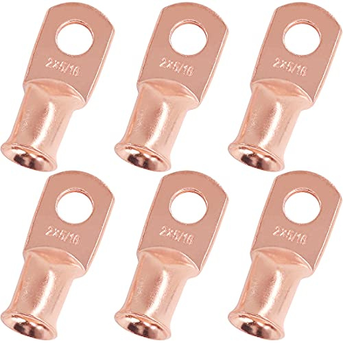 Swpeet 6Pcs 2 AWG - 5/16 (M8) Ring Terminals UL Listed Copper Battery Cable Lugs, Wire Ends Bare Copper Eyelets, Tubular Ring Ends for Enhanced High Temperature