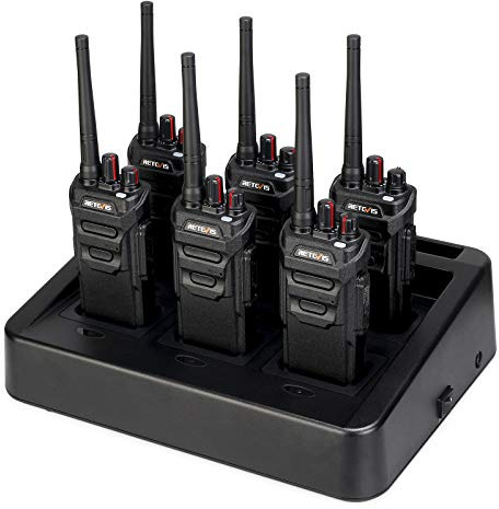 Retevis RT648 Waterproof Walkie Talkie IP67, PMR446 Walkie Talkies | Long Range 2 Way Radio Professional with 6 Way Charger, VOX, Rugged for Construction Site, Flood Emergency(6Pcs, Black)