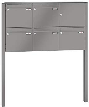 RENZ/Basic B / 5er Freistehende Briefkastenanlage Standbriefkasten/RAL-Farbe 9007 Volumen 1/zum Einbetonieren/Dein-Briefkasten.de