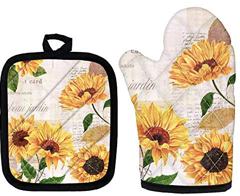UOIMAG Topflappen-Set mit Sonnenblumen-Motiv, rutschfest, hitzebeständig, Topflappen, mit Aufhängeschlaufe, Geschenk für die Küche
