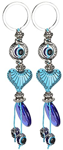 Fydun 2Pcs Evil Eyes Schlüsselbund Lucky Eye Schlüsselring Blau Türkisches Amulett Herzförmige Perlen Anhänger Schlüsselring Schmuck