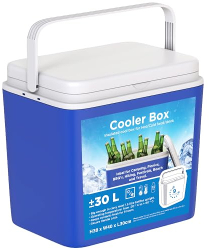 Large 30L Cooler Box Hot/Cold Insulated Freezer Cool 9 Hours Picnic Camping Portable with Carry Handle, packaging may vary, Blue