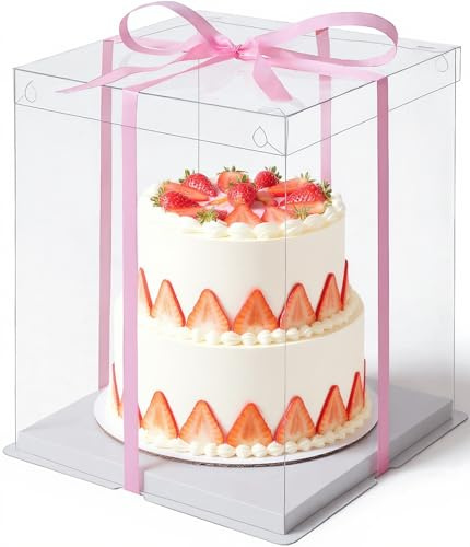 YEASQGS Crystal Cake Box 10,2 Tier Transparent Cake Box Plastic Candy Gift Box Food Container Carrier Packaging Box for Birthday Baby Shower Wedding,1 Piece