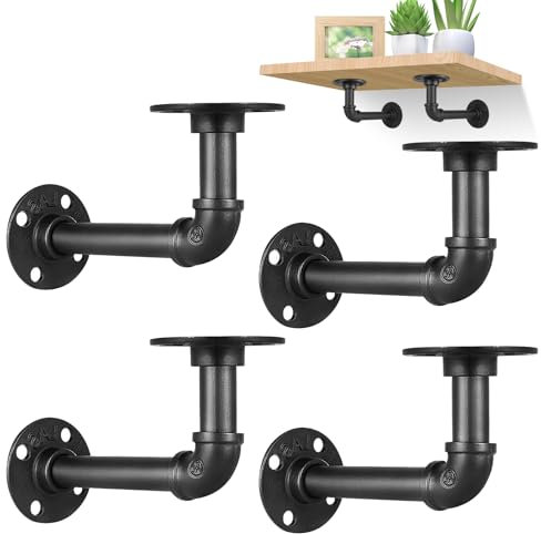 YAUNGEL 4PCS Supporti per Scaffali Industriali in Tubo, Supporto per Scaffali Retrò, Supporti per Scaffali in Tubo per Scaffali Galleggianti, Decorazioni per Mobili Vintage (Nero,15 * 8CM)
